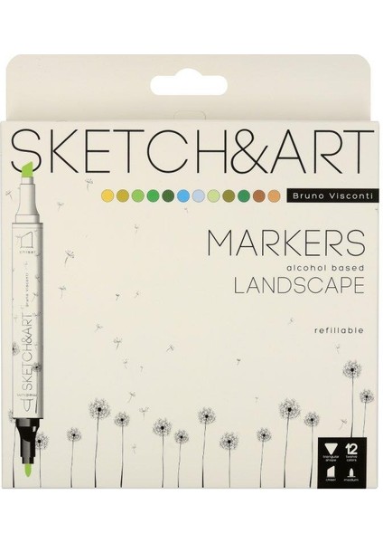 "sketch & Art" Çift Taraflı Marker Kalem 12 Renk-Orman