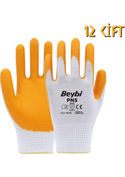 Polyester-Nitril Iş Eldiveni Pn5 No: 10 Sarı - 12 Çift