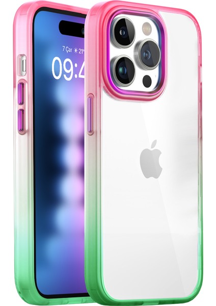 Buff iPhone 15 Pro Max Air Bumper Rainbow Kılıf Pink Green
