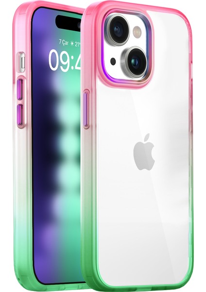 iPhone 15 Plus Air Bumper Rainbow Kılıf Pink Green