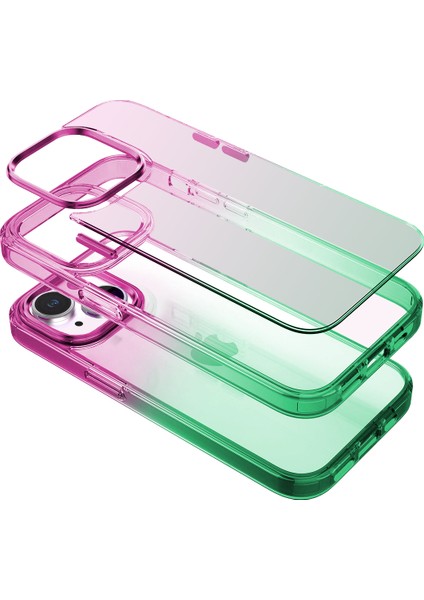 iPhone 15 Plus Air Bumper Rainbow Kılıf Pink Green