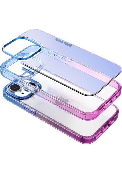 iPhone 15 Plus Air Bumper Rainbow Kılıf Pink Blue