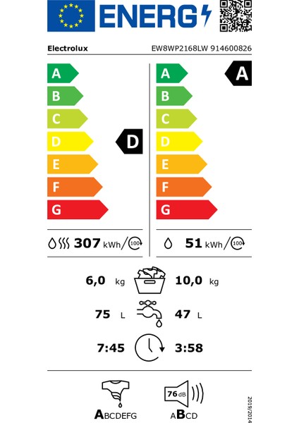 EW8WP2168LW A Enerji Sınıfı 1600 Devir 10KG Yıkama 6kg Kurutmalı Çamaşır Makinesi Beyaz