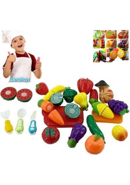 Berattoys 40 Pcs Kesilebilen Meyve Sebze Oyuncak Meyve Kesilen Meyve Evcilik Oyuncakları Mutfak Set