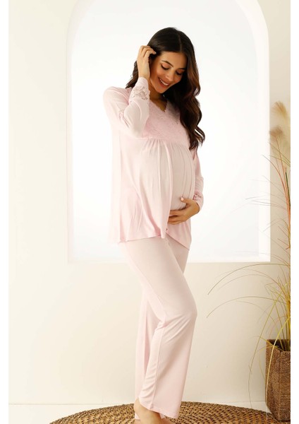 Emzirme Bölmeli Dantelli Hamile Lohusa Pijama Takımı Kutulu fırsatları