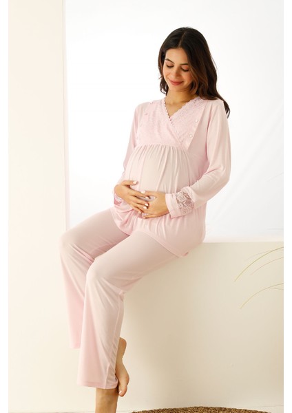 Emzirme Bölmeli Dantelli Hamile Lohusa Pijama Takımı Kutulu indirimleri