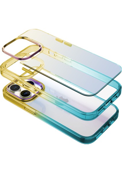 Buff iPhone 15 Pro Max Air Bumper Rainbow Kılıf Yellow Green