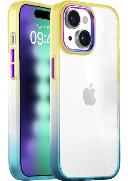 iPhone 15 Plus Air Bumper Rainbow Kılıf Yellow Green