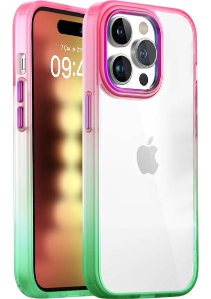 iPhone 15 Pro Air Bumper Rainbow Kılıf Pink Green