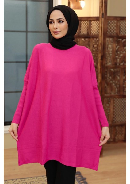 Fuşya Tesettür Triko Panço 3399F