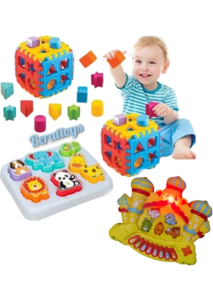 Berat Toys Eğitici Set Bultak Küp+Hayvanlı Bultak Pilli Müzikli Hayvan Sesli Piyano