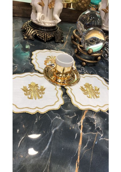 Liva Gold 6'lı Kokteyl Kahve Sunum Peçetesi Maraş Işi Sırma Nakış Işlemeli Sunumluk Peçete modelleri