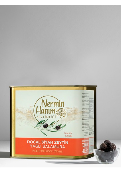 Nermin Hanım Zeytinliği Gemlik Siyah Zeytin Yağlı Salamura (1.2 Kg)