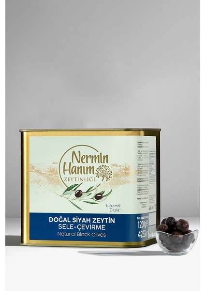 Nermin Hanım Zeytinliği Edremit Siyah Sele (Çevirme) Zeytin (1,2 Kg)