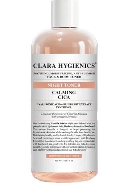 Hygienics Calming Cica Leke Karşıtı Sakinleştirici Nemlendirici Etkili Vegan Yüz Ve Vücut Gece Tonik 400 Ml