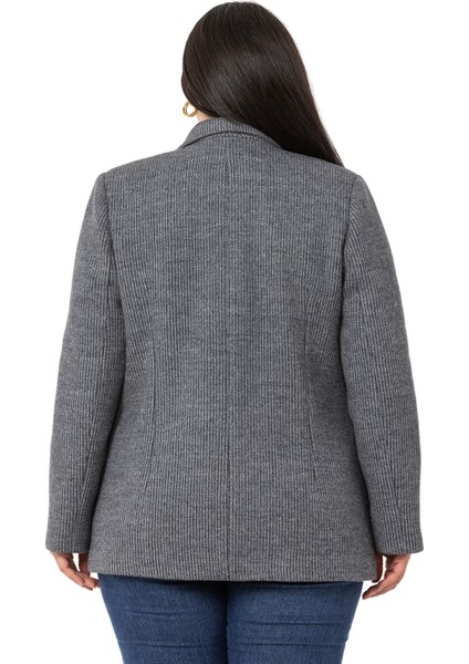 Büyük Beden Blazer Cepli Örme Astarlı Gri Ceket modelleri