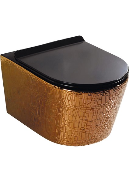 Tesla Black Rose Gold Kanalsız Asma Klozet,Yavaş Kapanır Kapak