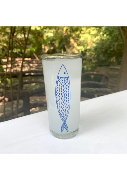 Basic Fish / Balık Baskılı Paşabahçe Rakı Kadehi - 6 Adet