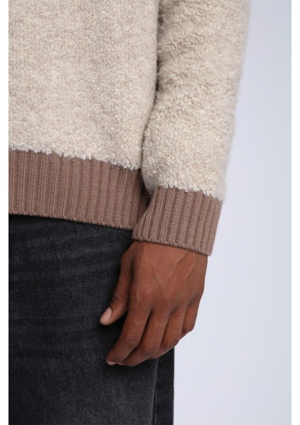 Bej Polo Yaka Peluş Kazak 3YXE2-47567-25 fiyatları