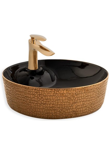 Mona Black Rose Gold Yuvarlak Lavabo