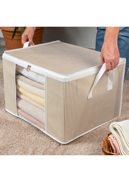 2 Adet Orta Boy Pencereli Çizgi Desen Baskılı Dolap içi Kıyafet Düzenleyici Hurç Seti 45x40x30 cm fırsatları