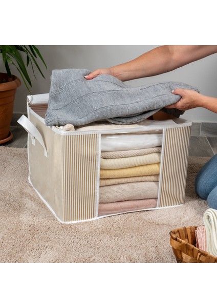 2 Adet Orta Boy Pencereli Çizgi Desen Baskılı Dolap içi Kıyafet Düzenleyici Hurç Seti 45x40x30 cm fiyatları