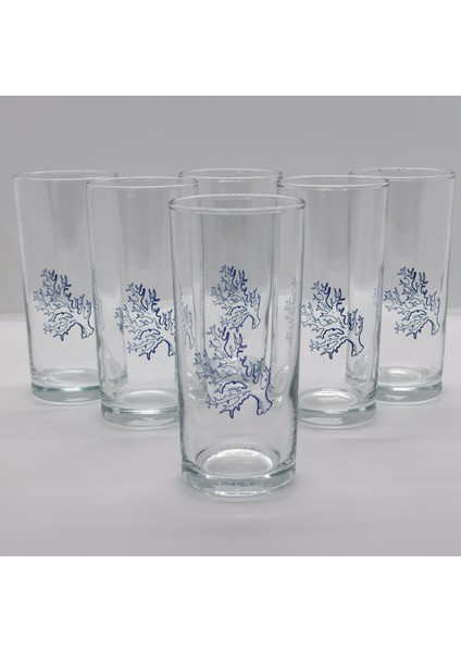 Blue Coral / Mercan Baskılı Paşabahçe Rakı Kadehi - 6 Adet