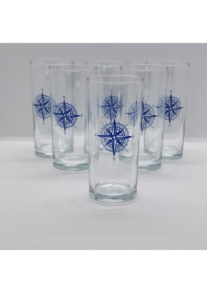 Compass / Pusula Baskılı Paşabahçe Rakı Kadehi - 6 Adet