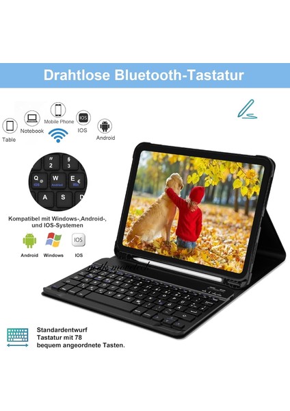 Apple Ipad Air 4 ve 5 Nesil 10.9 Inç Tablet Klavyeli Kılıf Bluetoot Özellikli Kalem Bölmeli Standlı Manyetik Klavye