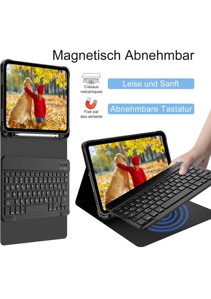 Apple Ipad Air 4 ve 5 Nesil 10.9 Inç Tablet Klavyeli Kılıf Bluetoot Özellikli Kalem Bölmeli Standlı Manyetik Klavye