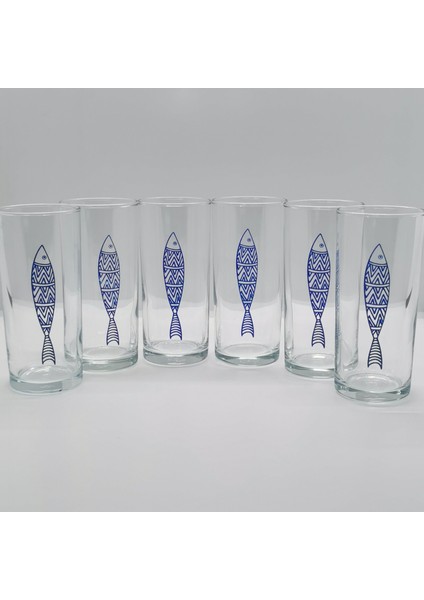 Lined Fish / Balık Baskılı Paşabahçe Rakı Kadehi - 6 Adet