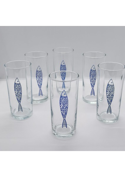 Lined Fish / Balık Baskılı Paşabahçe Rakı Kadehi - 6 Adet