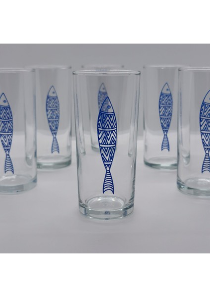 Lined Fish / Balık Baskılı Paşabahçe Rakı Kadehi - 6 Adet