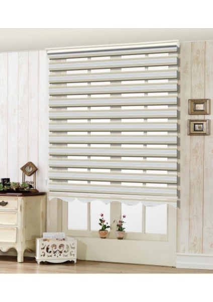 Lux Bambu Keten Plise Renk Geçişli Zebra Stor Perde Alüminyum Kasalı Yüksek Kaliteli - Beyaz, Bej