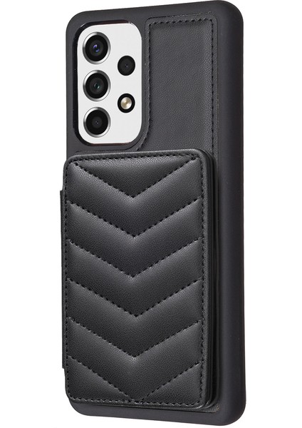 Samsung Galaxy A13 Manyetik Snap Düğmesi Telefon Vaka Kickstand Tpu+Pu Deri Telefon Kart Tutucu ile (Yurt Dışından)