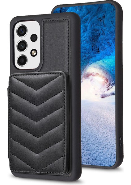 Samsung Galaxy A13 Manyetik Snap Düğmesi Telefon Vaka Kickstand Tpu+Pu Deri Telefon Kart Tutucu ile (Yurt Dışından)