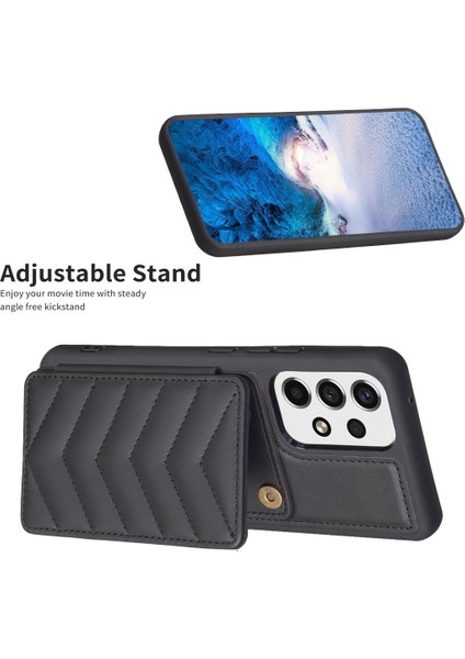 Samsung Galaxy A13 Manyetik Snap Düğmesi Telefon Vaka Kickstand Tpu+Pu Deri Telefon Kart Tutucu ile (Yurt Dışından)