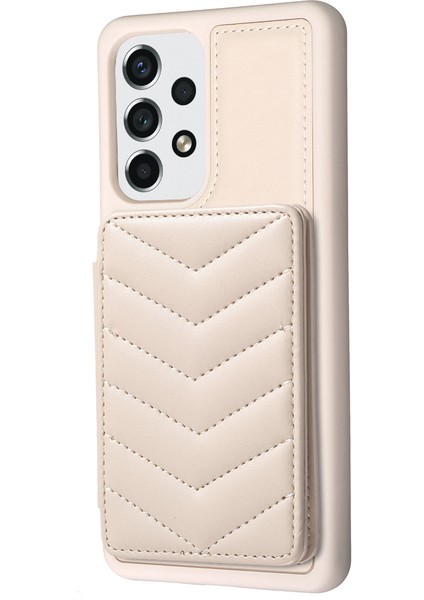 Samsung Galaxy A13 Manyetik Snap Düğmesi Telefon Vaka Kickstand Tpu+Pu Deri Telefon Kart Tutucu ile (Yurt Dışından)