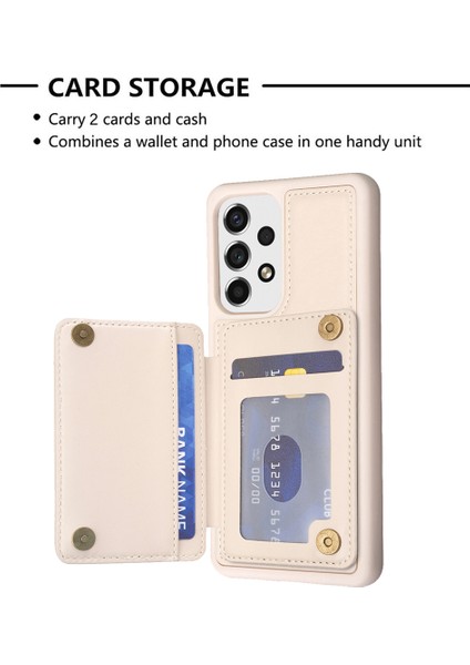 Samsung Galaxy A13 Manyetik Snap Düğmesi Telefon Vaka Kickstand Tpu+Pu Deri Telefon Kart Tutucu ile (Yurt Dışından)