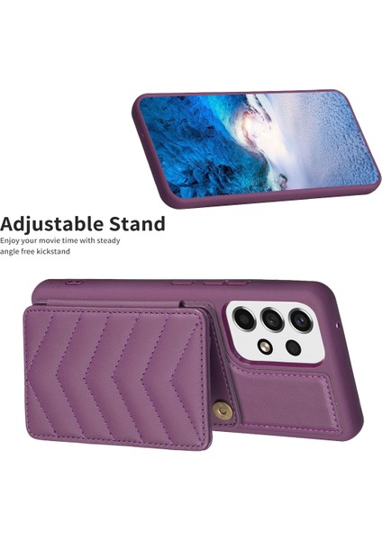 Samsung Galaxy A13 Manyetik Snap Düğmesi Telefon Vaka Kickstand Tpu+Pu Deri Telefon Kart Tutucu ile (Yurt Dışından)