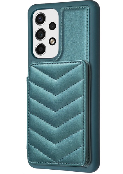 Samsung Galaxy A13 Manyetik Snap Düğmesi Telefon Vaka Kickstand Tpu+Pu Deri Telefon Kart Tutucu ile (Yurt Dışından)