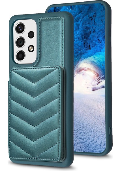Samsung Galaxy A13 Manyetik Snap Düğmesi Telefon Vaka Kickstand Tpu+Pu Deri Telefon Kart Tutucu ile (Yurt Dışından)