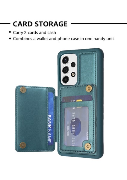 Samsung Galaxy A13 Manyetik Snap Düğmesi Telefon Vaka Kickstand Tpu+Pu Deri Telefon Kart Tutucu ile (Yurt Dışından)