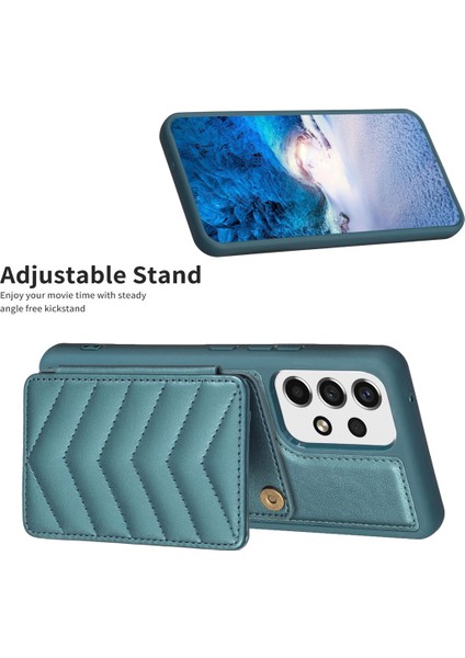 Samsung Galaxy A13 Manyetik Snap Düğmesi Telefon Vaka Kickstand Tpu+Pu Deri Telefon Kart Tutucu ile (Yurt Dışından)