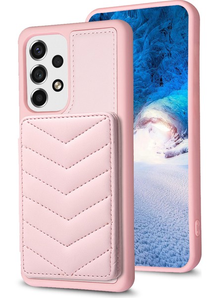 Samsung Galaxy A13 Manyetik Snap Düğmesi Telefon Vaka Kickstand Tpu+Pu Deri Telefon Kart Tutucu ile (Yurt Dışından)