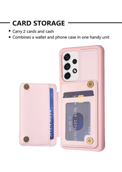 Samsung Galaxy A13 Manyetik Snap Düğmesi Telefon Vaka Kickstand Tpu+Pu Deri Telefon Kart Tutucu ile (Yurt Dışından)