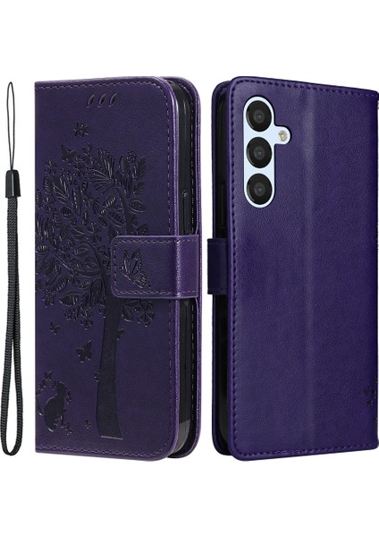 Samsung Galaxy A25 5g Telefon Kapağı Flip Stand Stand Baskılı Kedi Ağacı Telefon Kılıfı Cüzdan (Yurt Dışından)