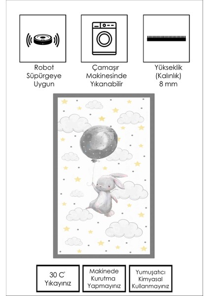 West Home Makinede Yıkanabilir Kaymaz Taban Leke Tutmaz Beyaz Yıldız Desenli Bebek ve Çocuk Odası Halısı Oyun Matı