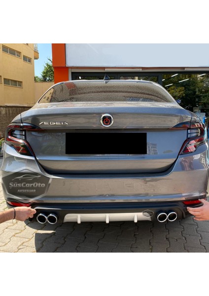 ŞüsCarOto Aksesuar Fiat Egea Sedan 2015 Sonrası Araca Özel Siyah Arka Difüzör 4 Krom Egzoz Çıkışlı Arka Tampon Eki Ithal 1.sınıf