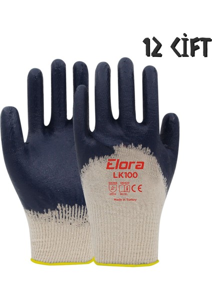 Elora Nitril Kaplı Pamuk Iş Eldiveni No: 10 - 12 Çift fiyatları